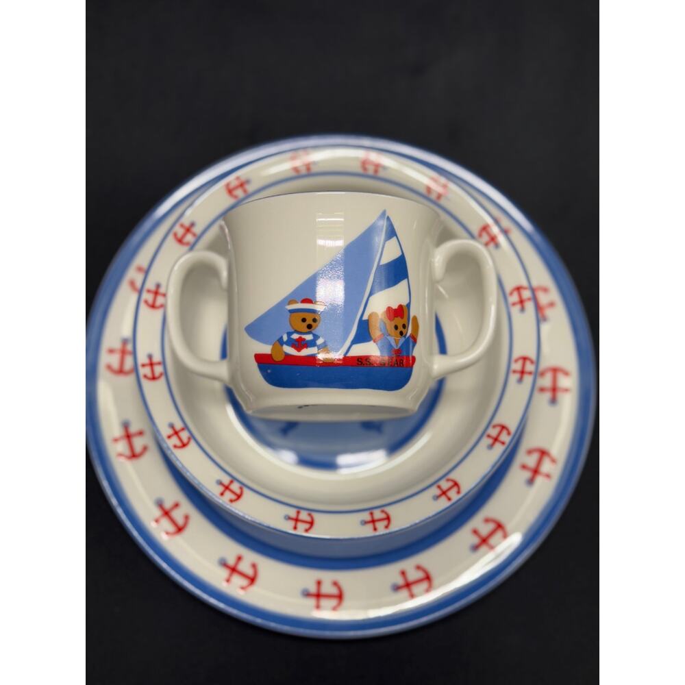 Vintage Sango Children’s Cup and Dish Set - Nautical Bears